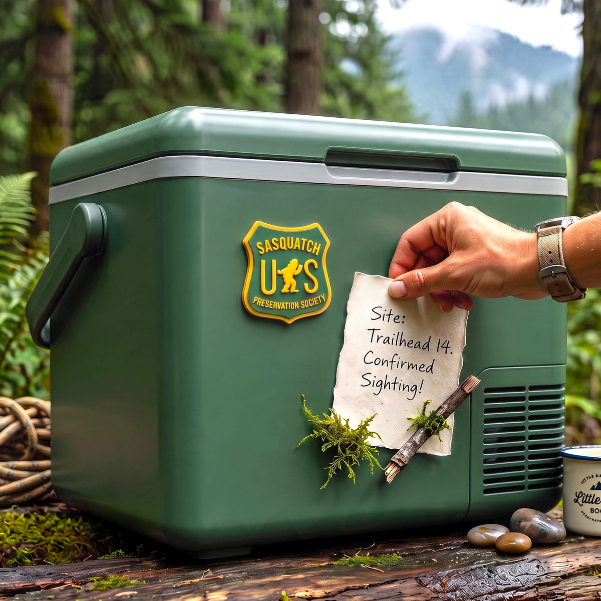 Sasquatch Preservation Society PVC refrigerator Sasquatch magnet featuring a playful Bigfoot design for refrigerators, lockers, campers, and office spaces