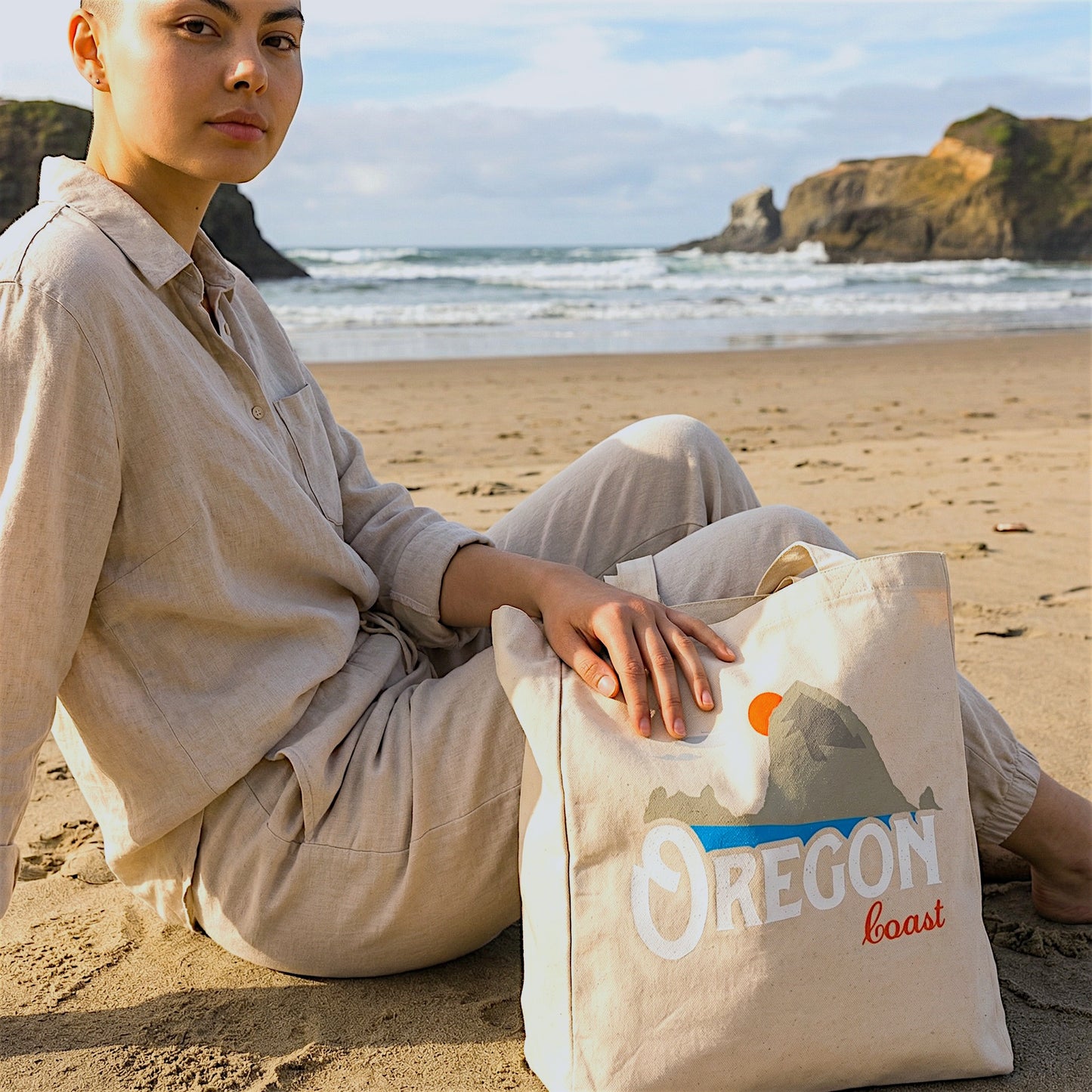 Oregon Coast Vintage Haystack Rock | Market Tote Bag