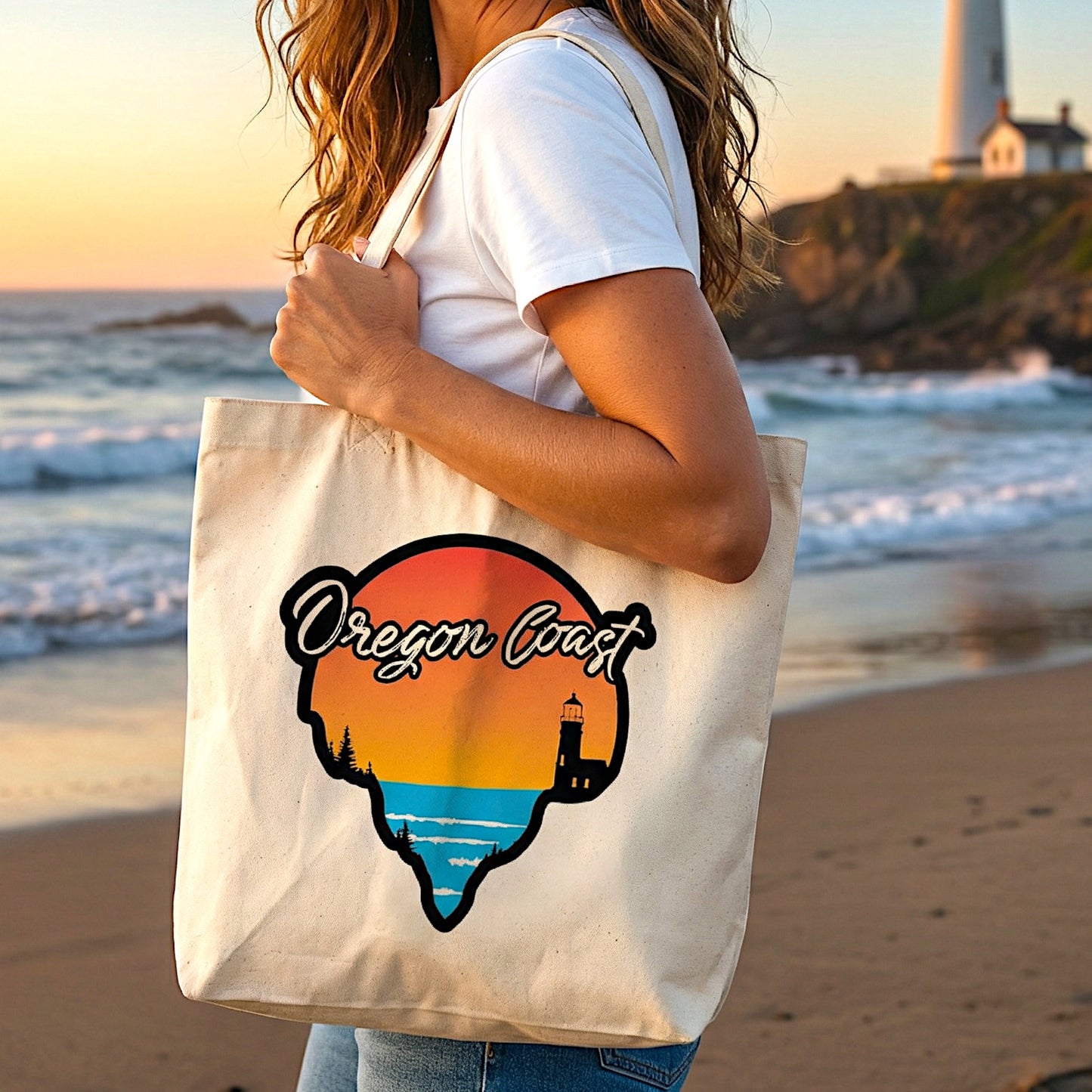Oregon Coast Lighthouse at Sunset | Market Tote Bag