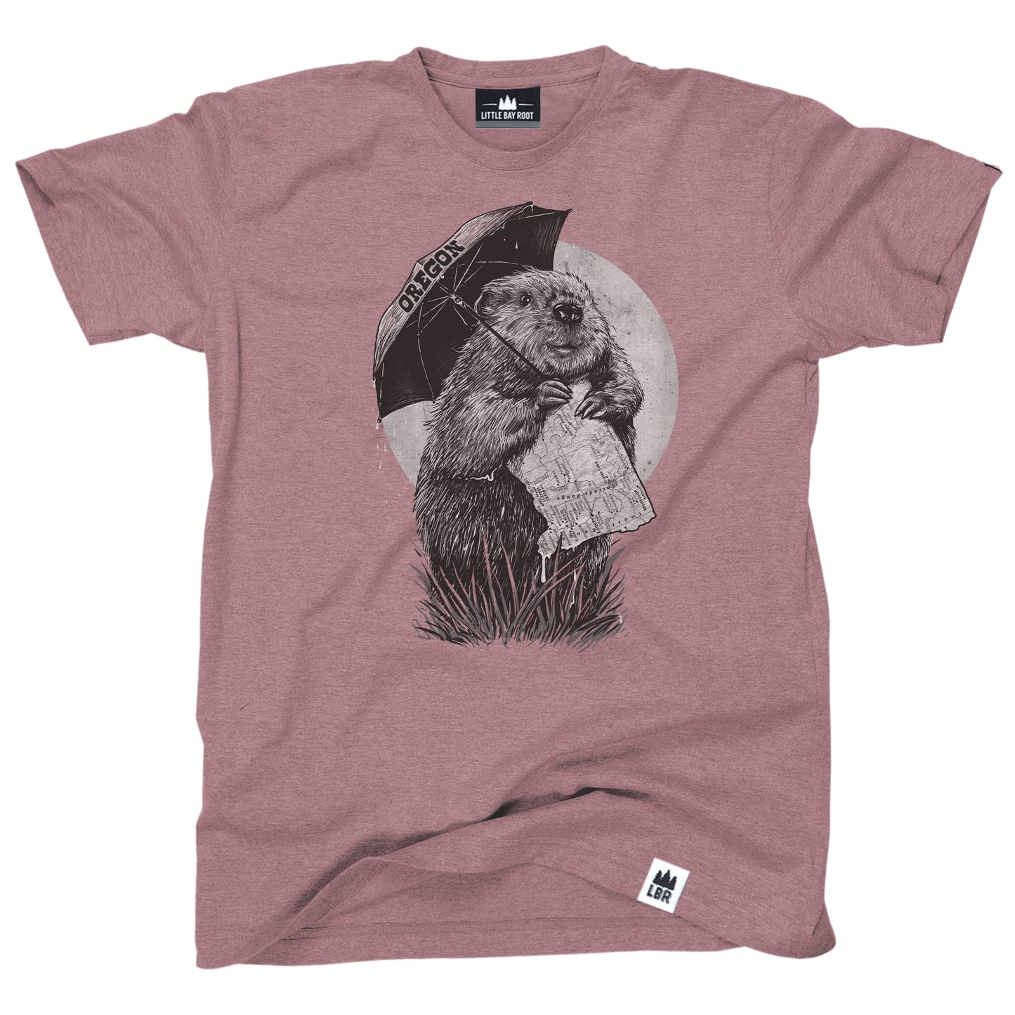 Oregon Beaver with Umbrella and State Map | Adult T-Shirt