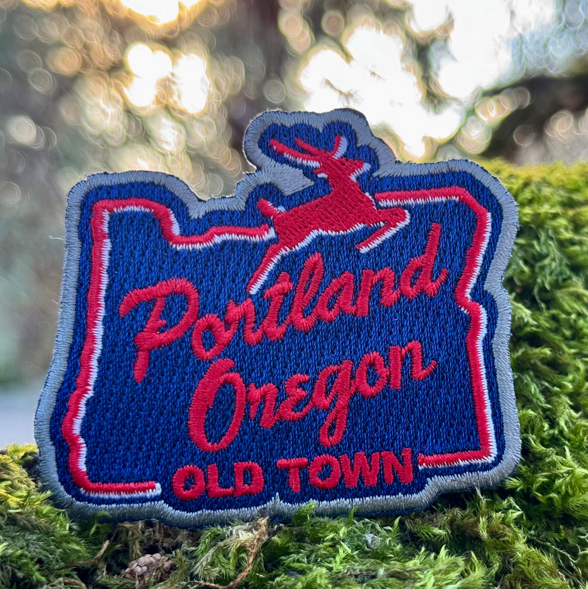 White Stag Sign Portland Oregon | Iron-on Embroidered Patch