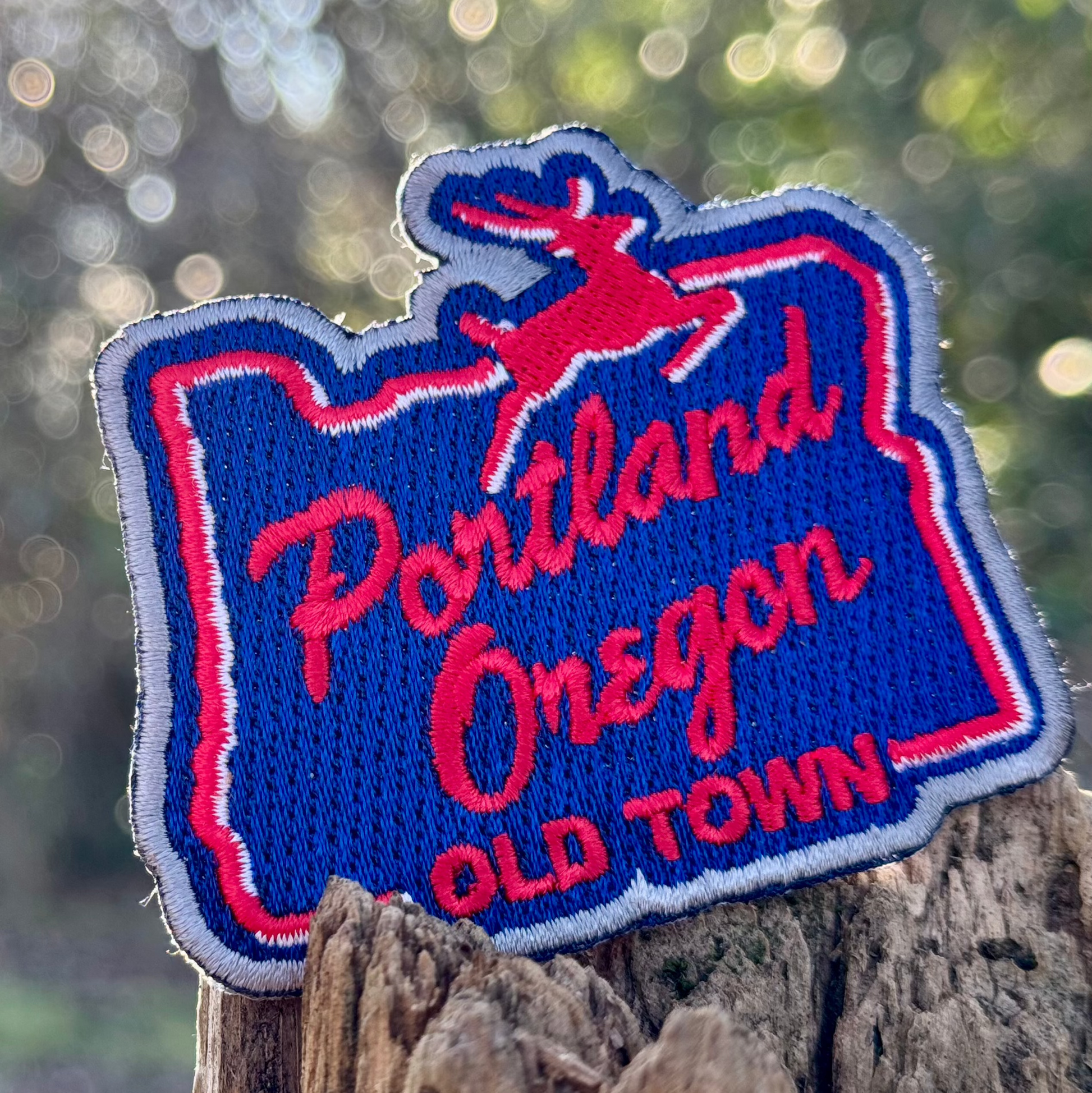 White Stag Sign Portland Oregon | Iron-on Embroidered Patch