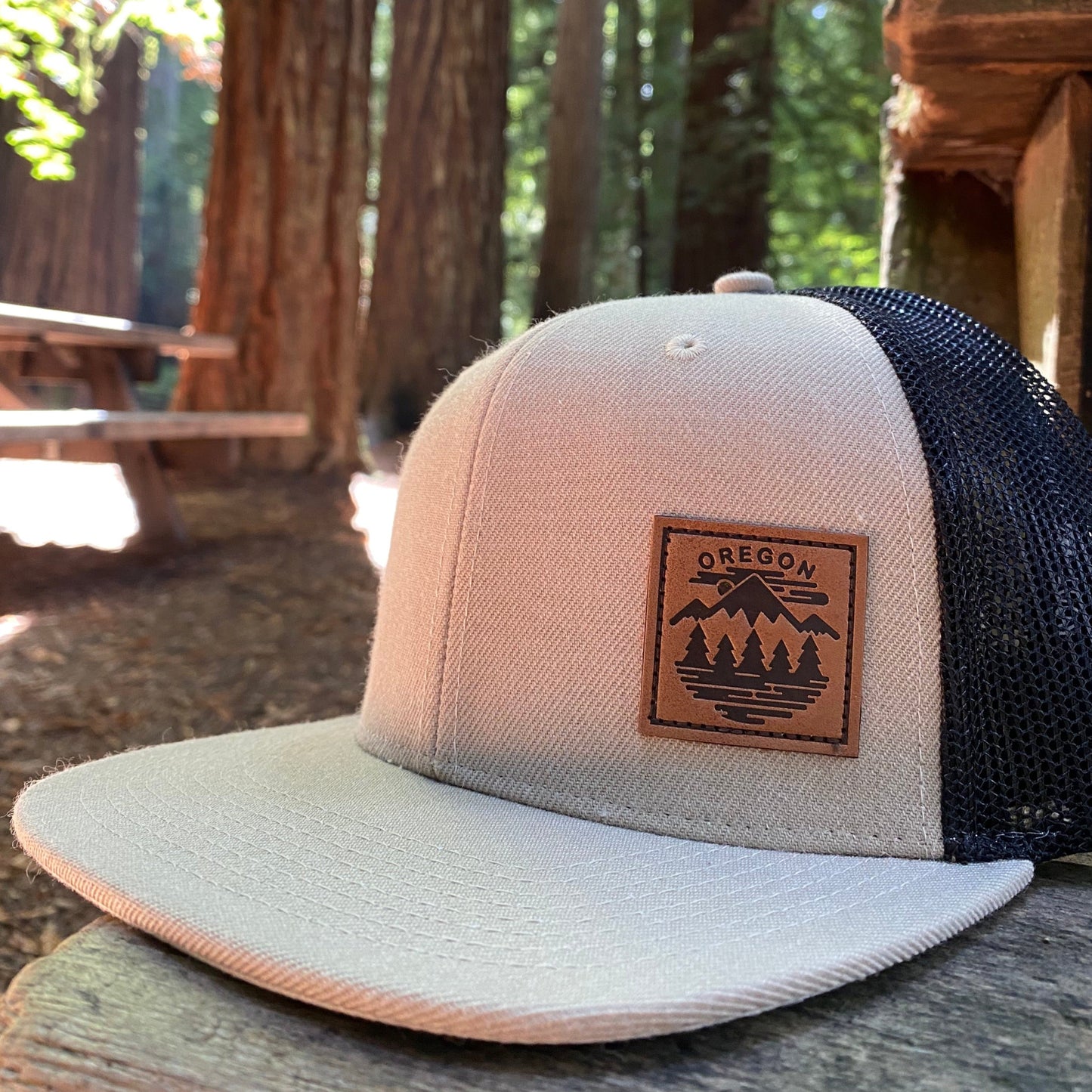 Oregon Fifty Ranges Flat Bill Trucker Hat Tan
