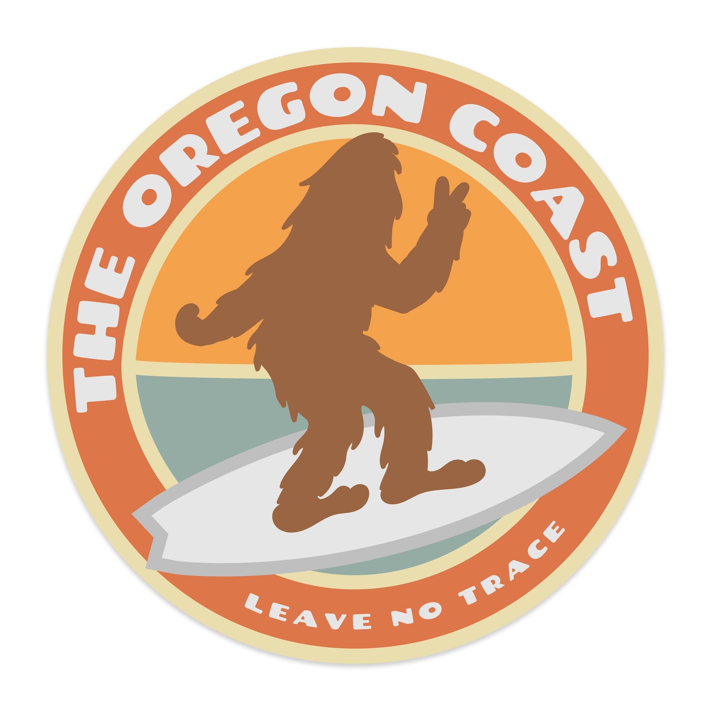 Oregon Coast Bigfoot Surfing Leave No Trace | Vinyl Sticker