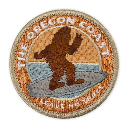 Oregon Coast Bigfoot Surfing Leave No Trace | Iron-on Embroidered Patch