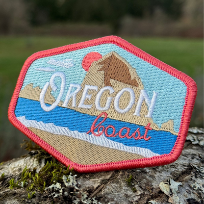 Oregon Coast Vintage Haystack Rock | Iron-on Embroidered Patch