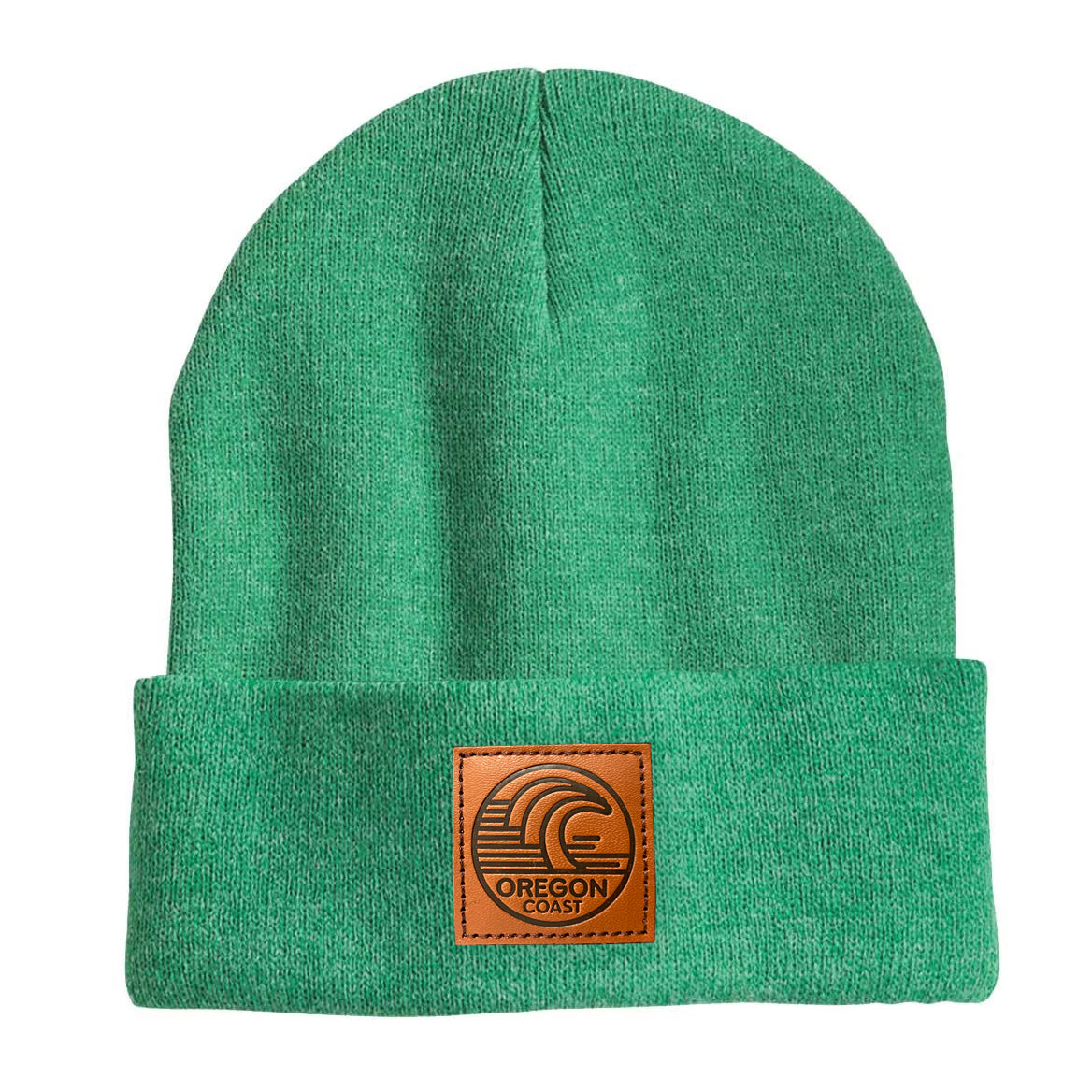 Oregon Coast Surf Leather patch beanie Kelly