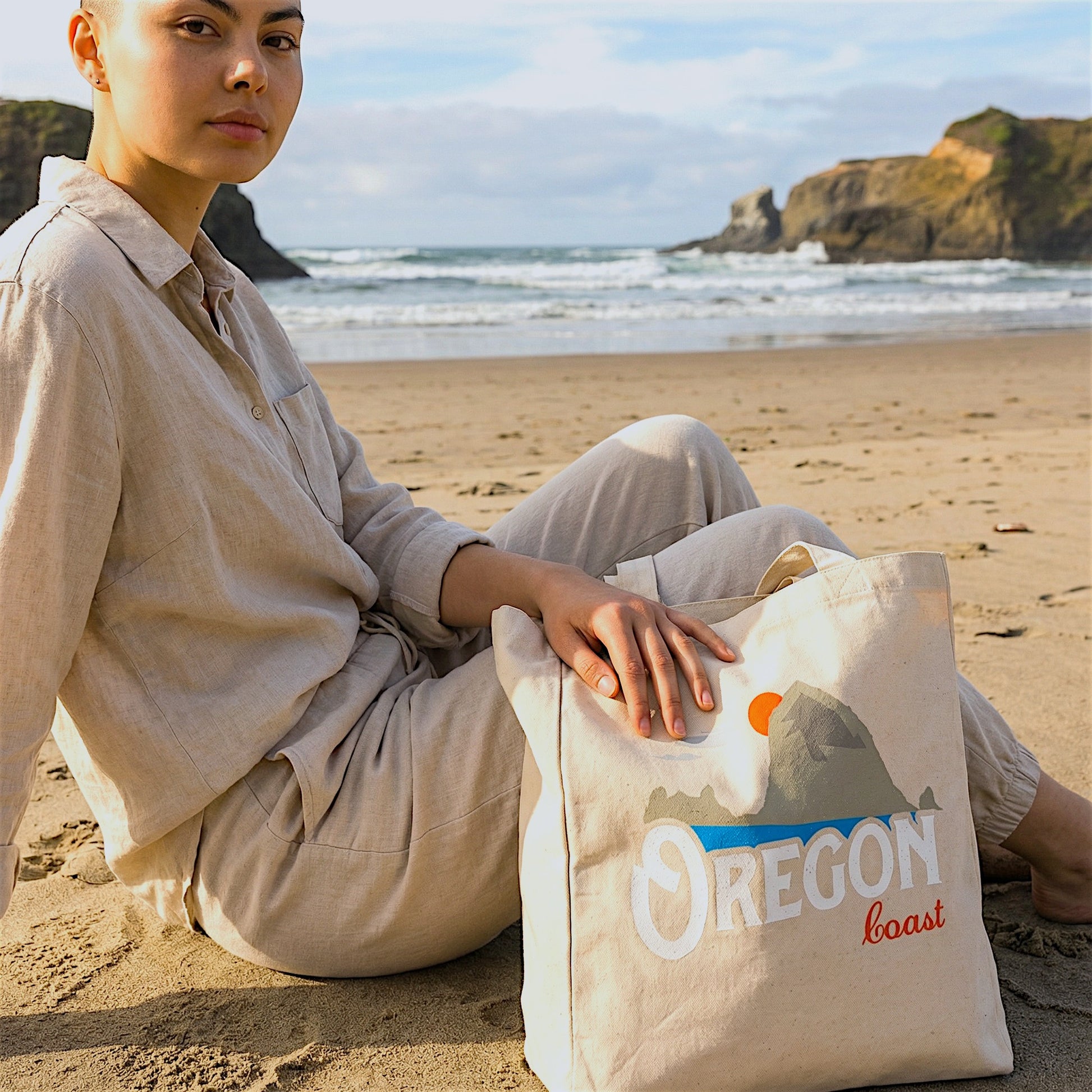 Oregon Coast Vintage Haystack Rock | Market Tote Bag