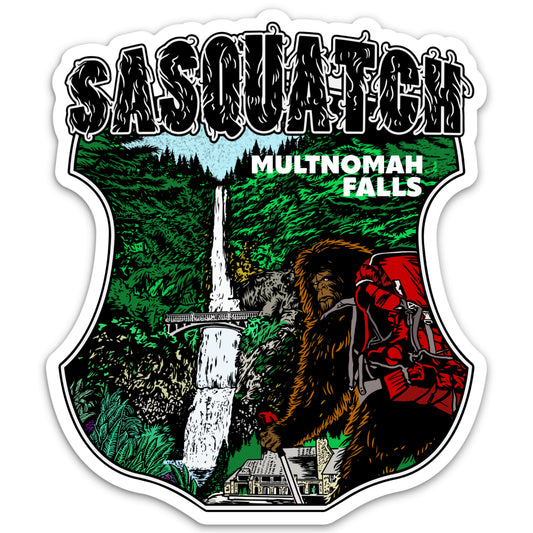 Oregon Sasquatch at Multnomah Falls | Vinyl Sticker