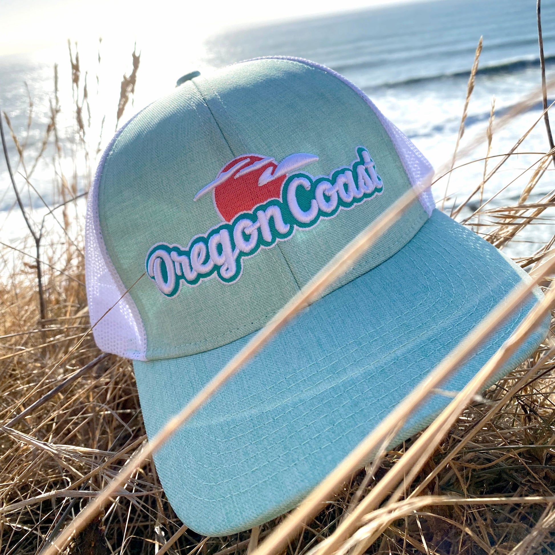 Oregon Coast Retro Curved Bill Trucker Hat Seafoam