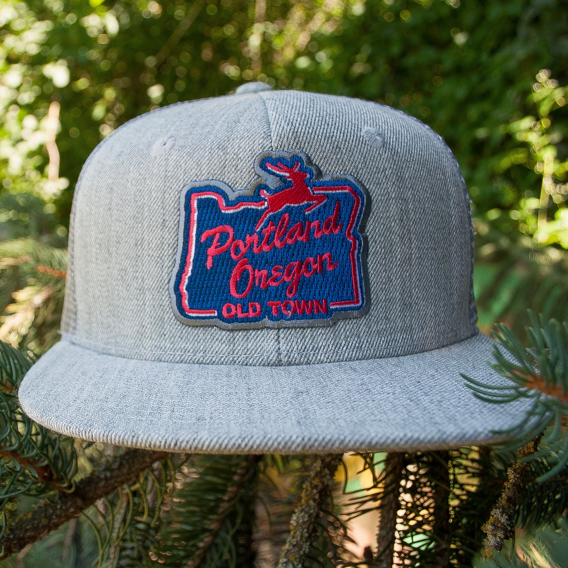 White Stag Sign Portland Oregon Flat Billed Trucker Hat