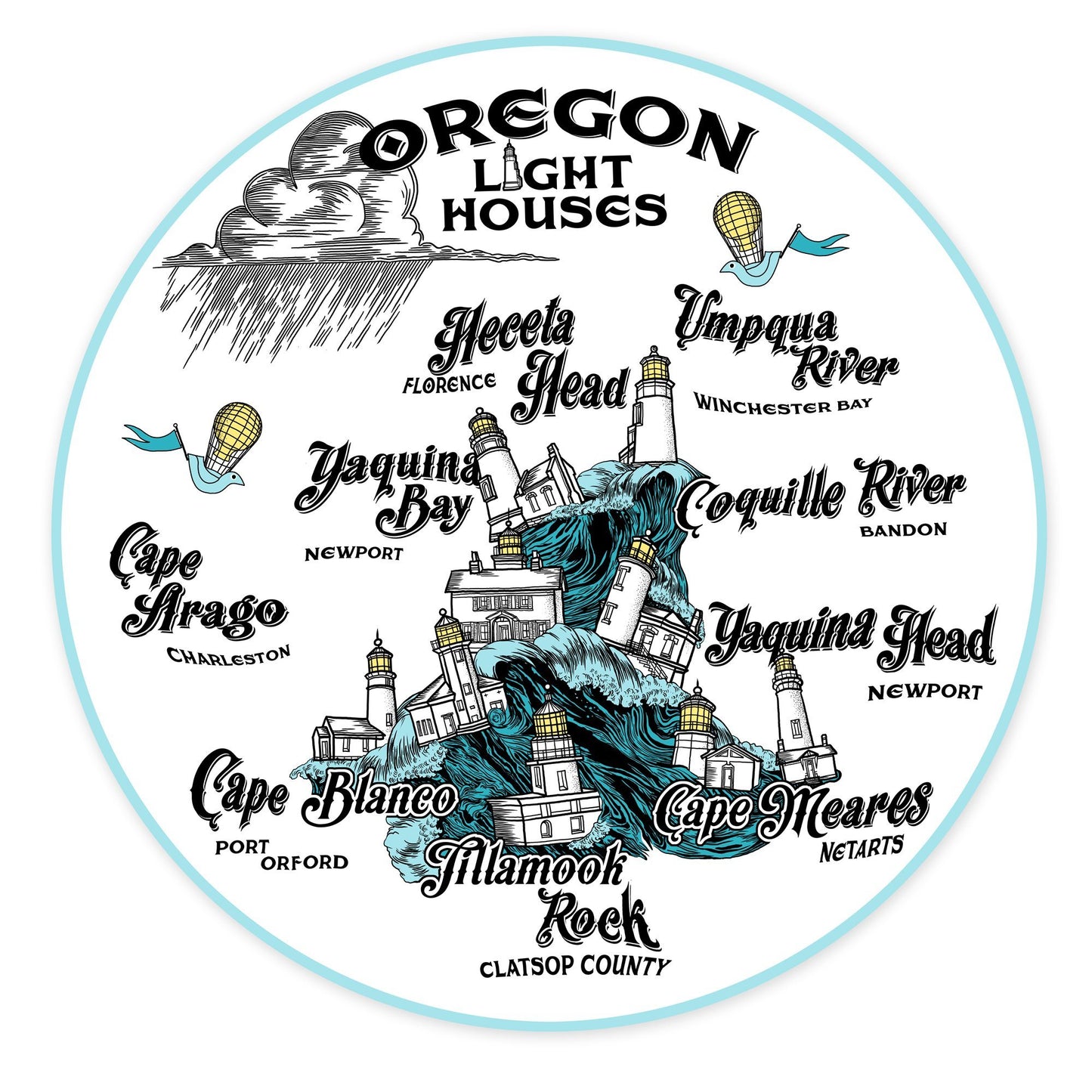 Oregon Nine Lighthouses | Sticker