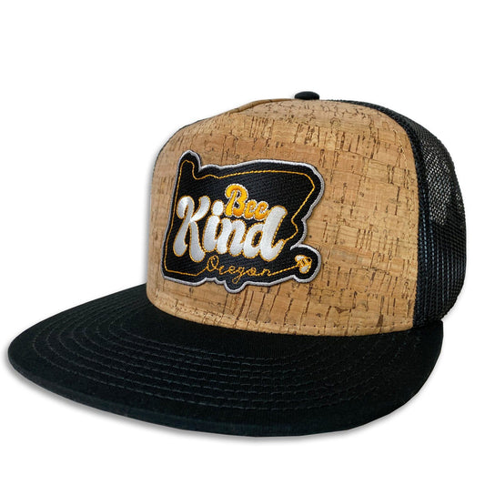 Bee Kind Cork-front flat bill snapback hat