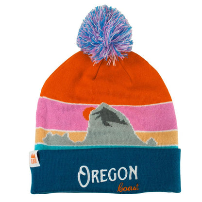 Oregon Coast Striped Jacquard Pompom Beanie