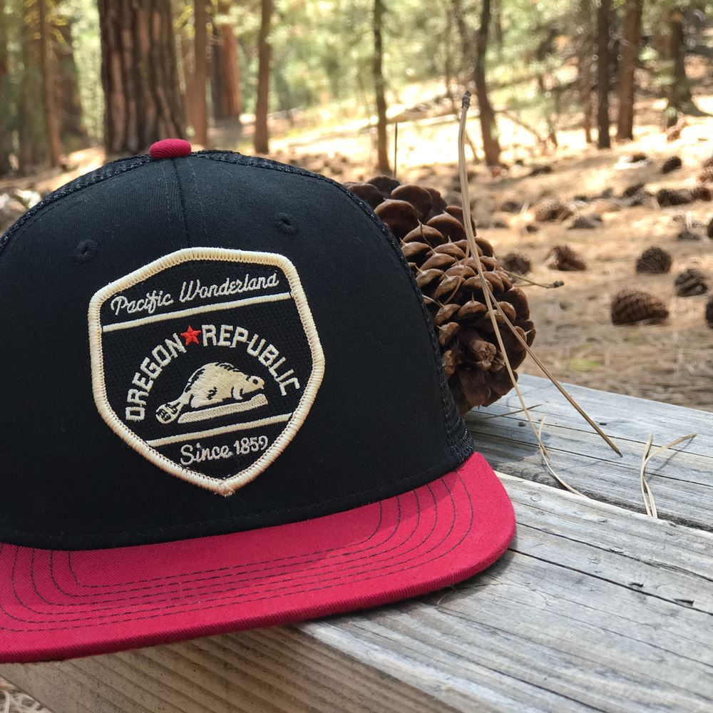 Oregon Republic Trucker Hat with plaid flannel-lined brim