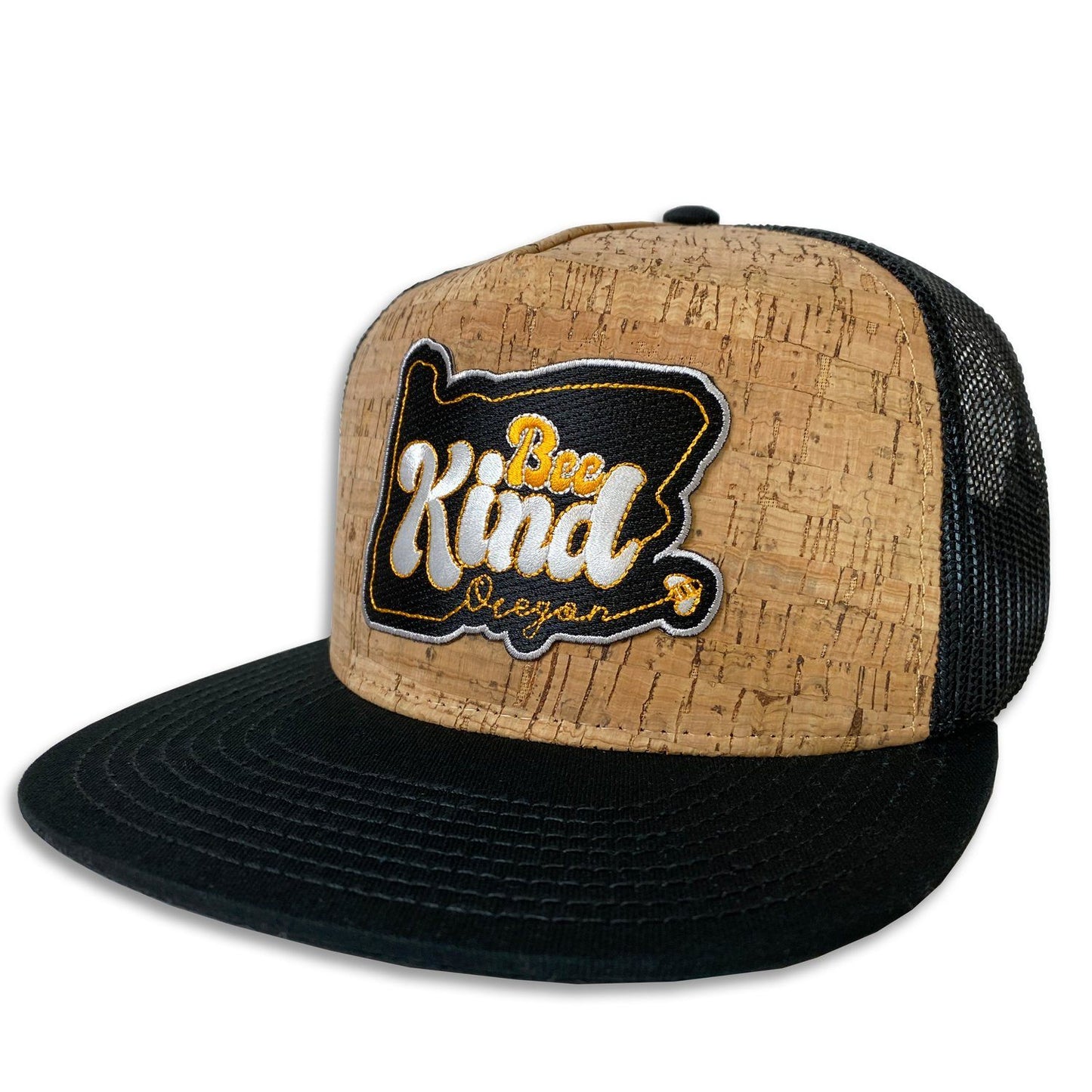 Bee Kind | Cork-front flat bill trucker hat