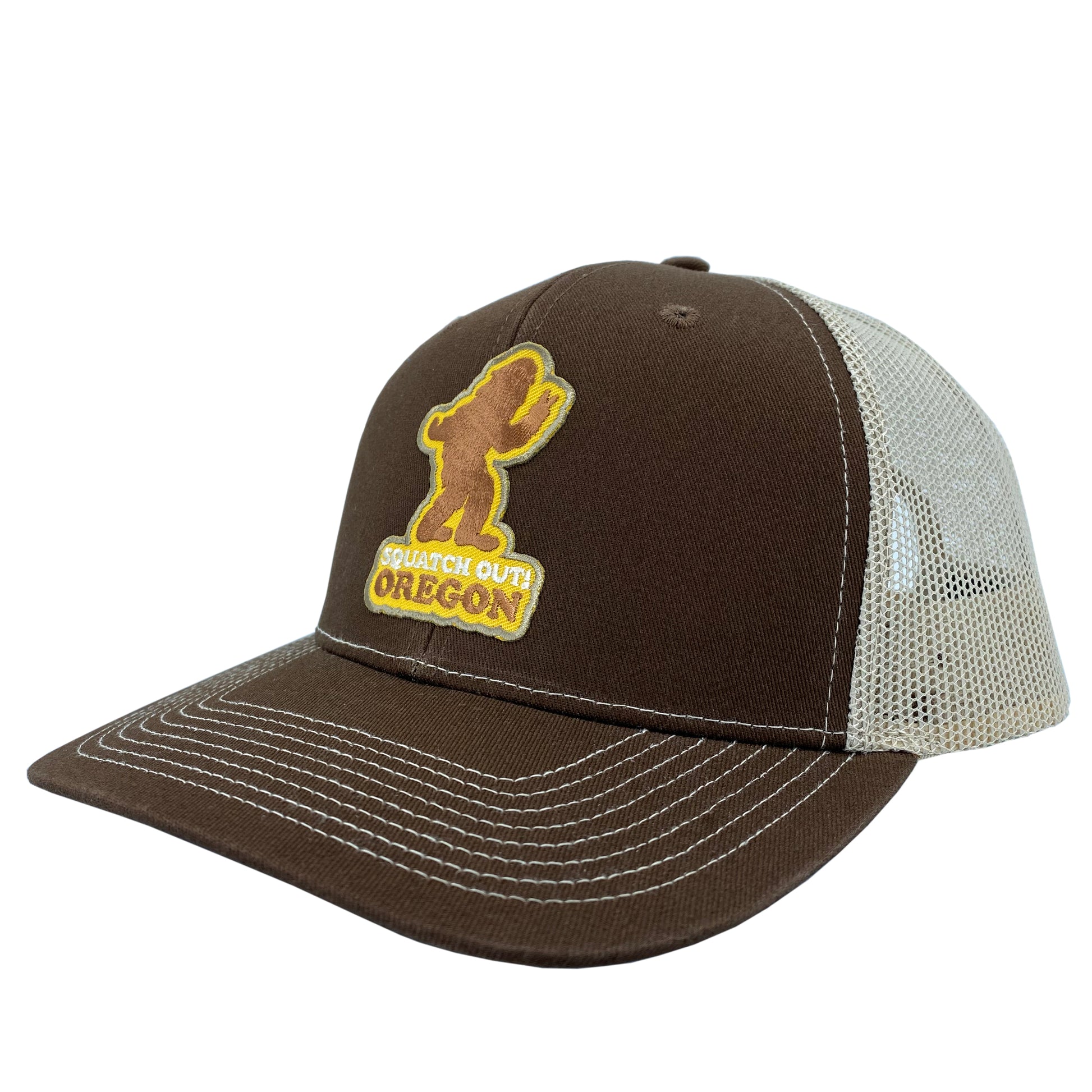 Squatch Out Oregon Curved bill snapback hat Brown