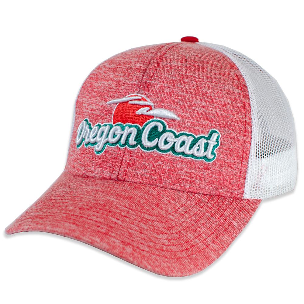 Oregon Coast Retro Curved Bill Trucker Hat Red