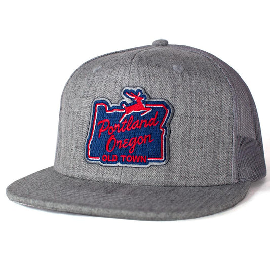 White Stag Sign Portland Oregon Flat Billed Trucker Hat